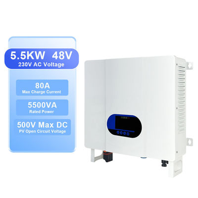 5.5kw 5.5kva Ηλιακός Υβριδικός Αντιστροφέας Φορτιστή 24V 48V DC έως 220V AC Καθαρό Σινικό Κύμα